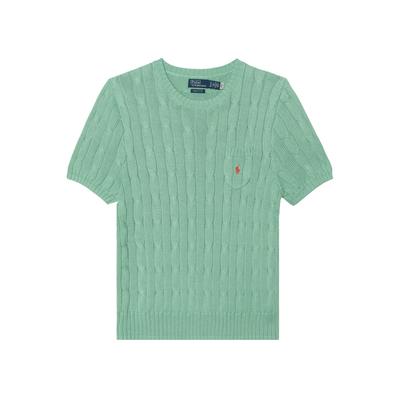 Maglione da Donna Girocollo a Maniche Corte in Maglia a Coste Polo Ralph Lauren Top Verde 211895379-018
