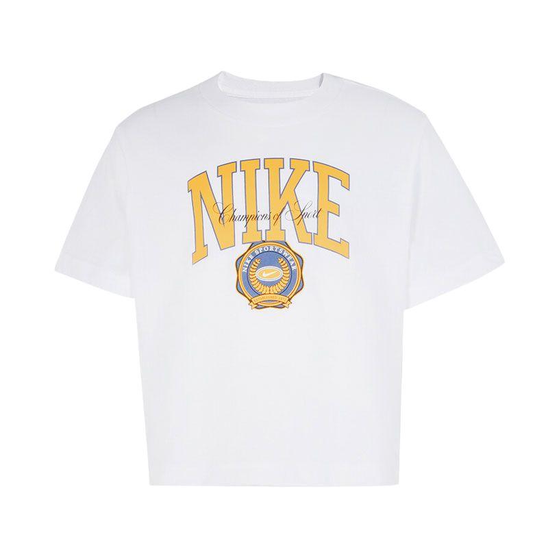 Nike T-Shirt Letter Logo Print Round Neck Short Sleeve Kids Tops White DV0565-100