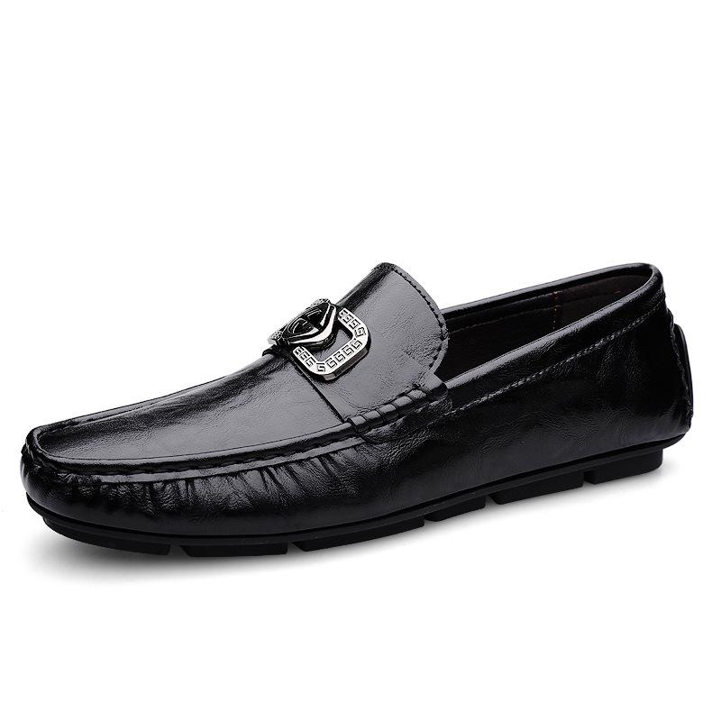 0851 Men'S Doudou Shoes Loafer Leather Shoes Spring Low-Top Foot Set Cowhide Surface Metal Large Size One Pedal Casual Shoes Single Shoes