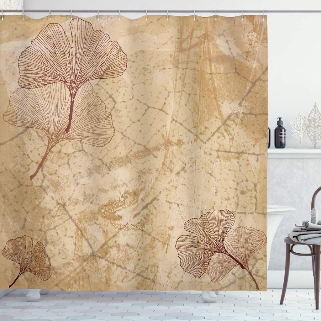 Green Ginkgo Biloba Shower Curtain Gold Ginkgo Leaves Modern Bathroom Shower Curtains Set Waterproof Botanical Bath Curtain Sets