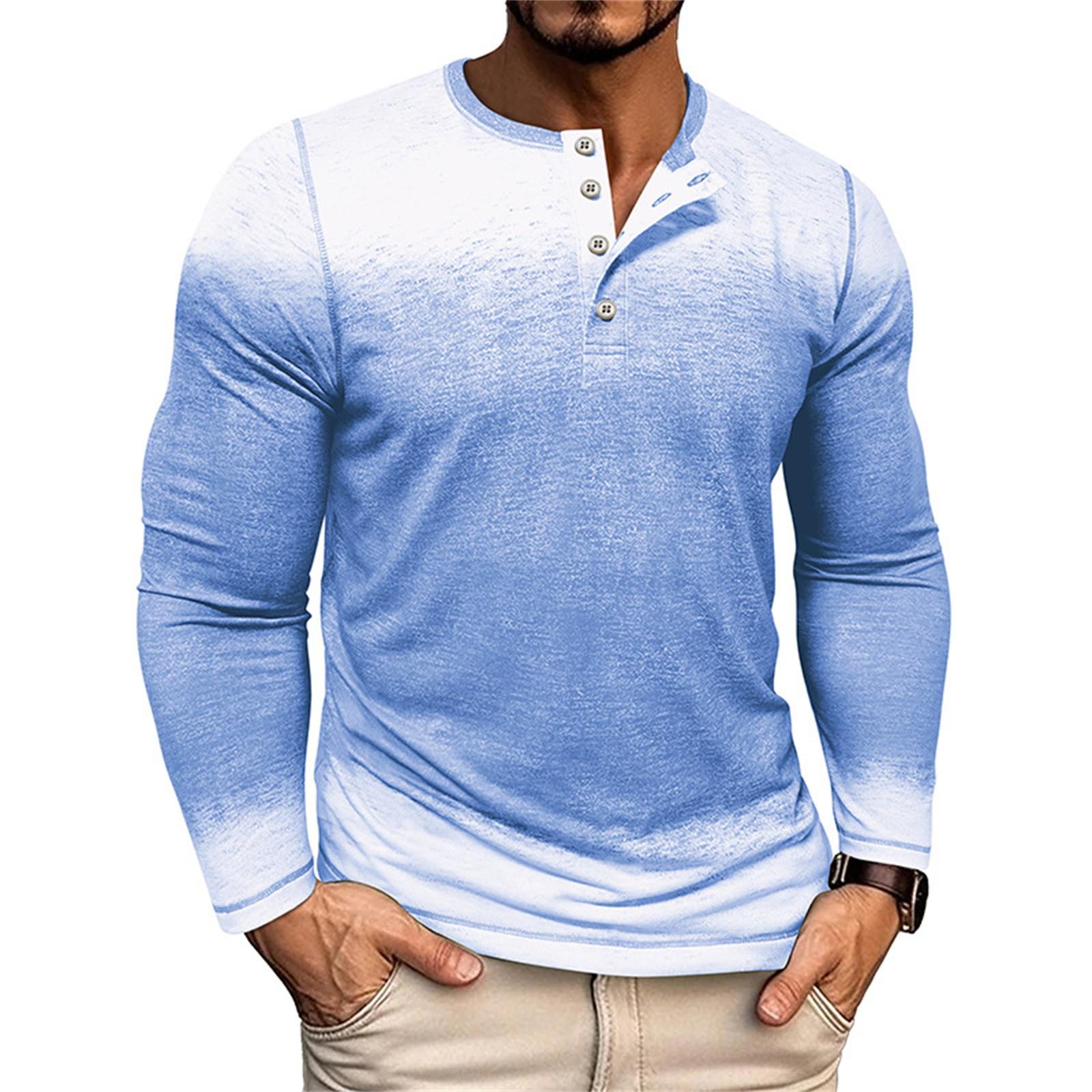 

Men s Fashion Casual Vintage Gradient Printed T-Shirt Button Long Sleeve Shirt XL