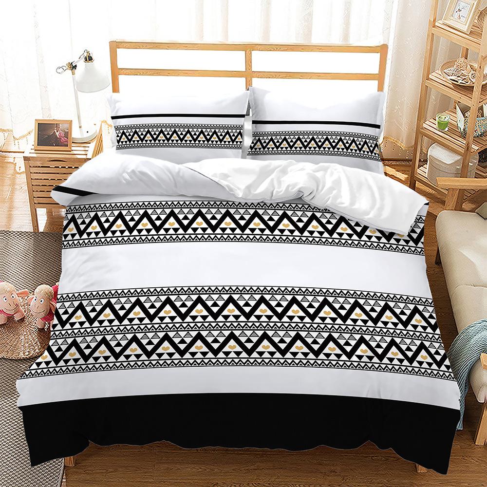 Dreiteiliges Bettbezug-Set Schlicht gestreifte Bettwäsche im Ethno-Stil