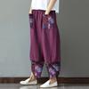 Women Casual Cotton Linen Print Patchwork  Irregular Loose Wide Leg Pants