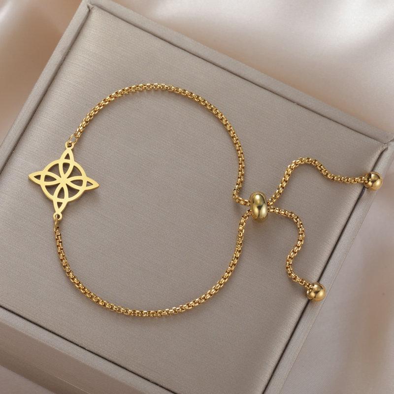 Trendy Adjustable Double Layer Witch Knot Bracelet for Women - Stainless Steel Hand Jewelry
