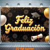 Fondo 2D Feliz Graduación Negro Dorado para Sesión de Fotos de Retratos de Graduación en Español