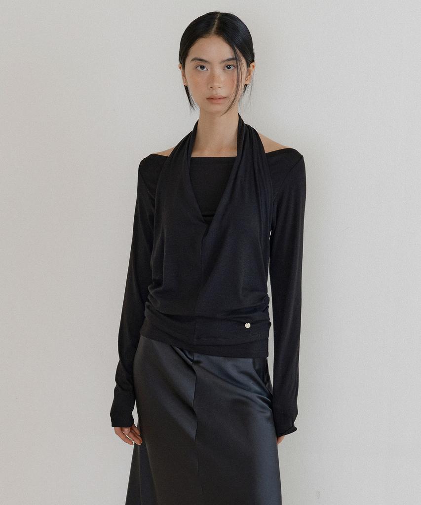 LUCIR ZU Cowl Tank & Boatneck Top Set (Black)