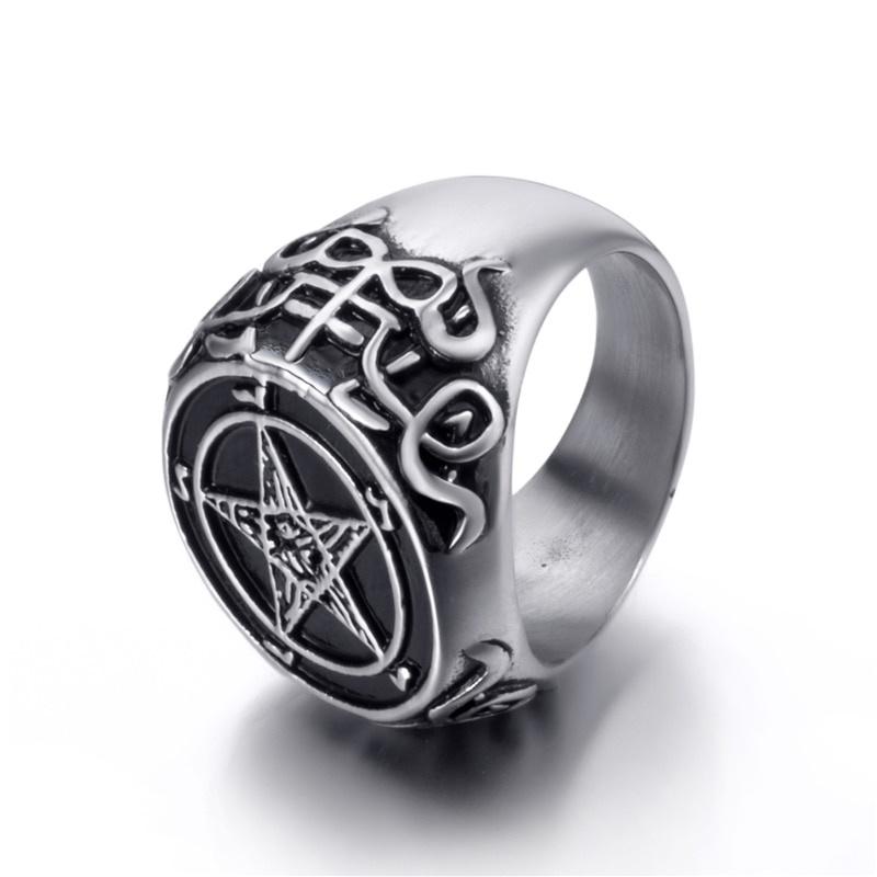 New Man Ring Pentagram Baphomet Goat Sulfur Leviathan Cross Satan Devil Symbol Ring Jewelry