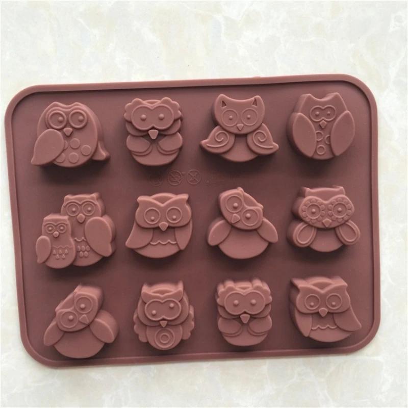 1/2Pcs Economic Silicone 12-Owl Cake Mould for Decorating Candy Cookies Chocolate Soap Baking.