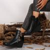 Fashion Winter Fashion Side Zip Short Barrel Women's Boots Round Toe Black Botas Classics Wedges Chuny Heels Ankle Boots Anti-Skip Shoes