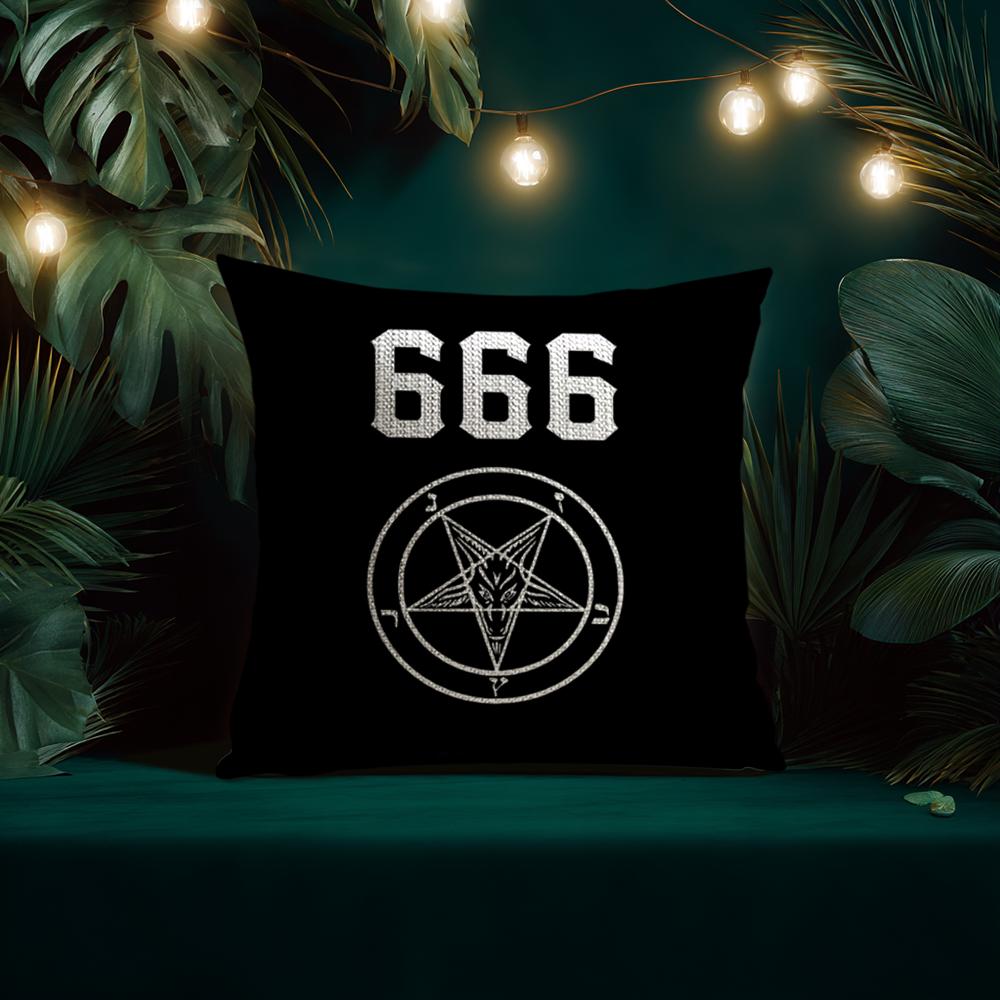 P-Pentagramm 666 Dämonisch S-Satanisch Kissenbezug Natürliche Leinen Bio-Stoff Beidseitiger Druck Atmungsaktiv Für Heimdekoration