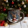Festive Christmas Mug 3D Tree Bark Texture Themed Santa Reindeer Coffee Cup Resin Holiday Decor Novelty Gifts