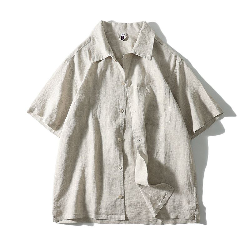Old Money Style Lightweight Loose Pure Linen Short-Sleeve Shirt for Men, Summer Thin Jacket, Export Men's Casual Shirt