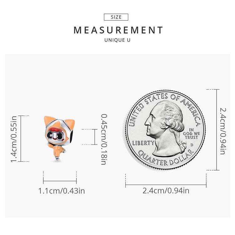WOSTU Lively Cute Cat Orange Spacesuit 925 Sterling Silver Beads Fit Bracelet Bangle Fine Jewelry