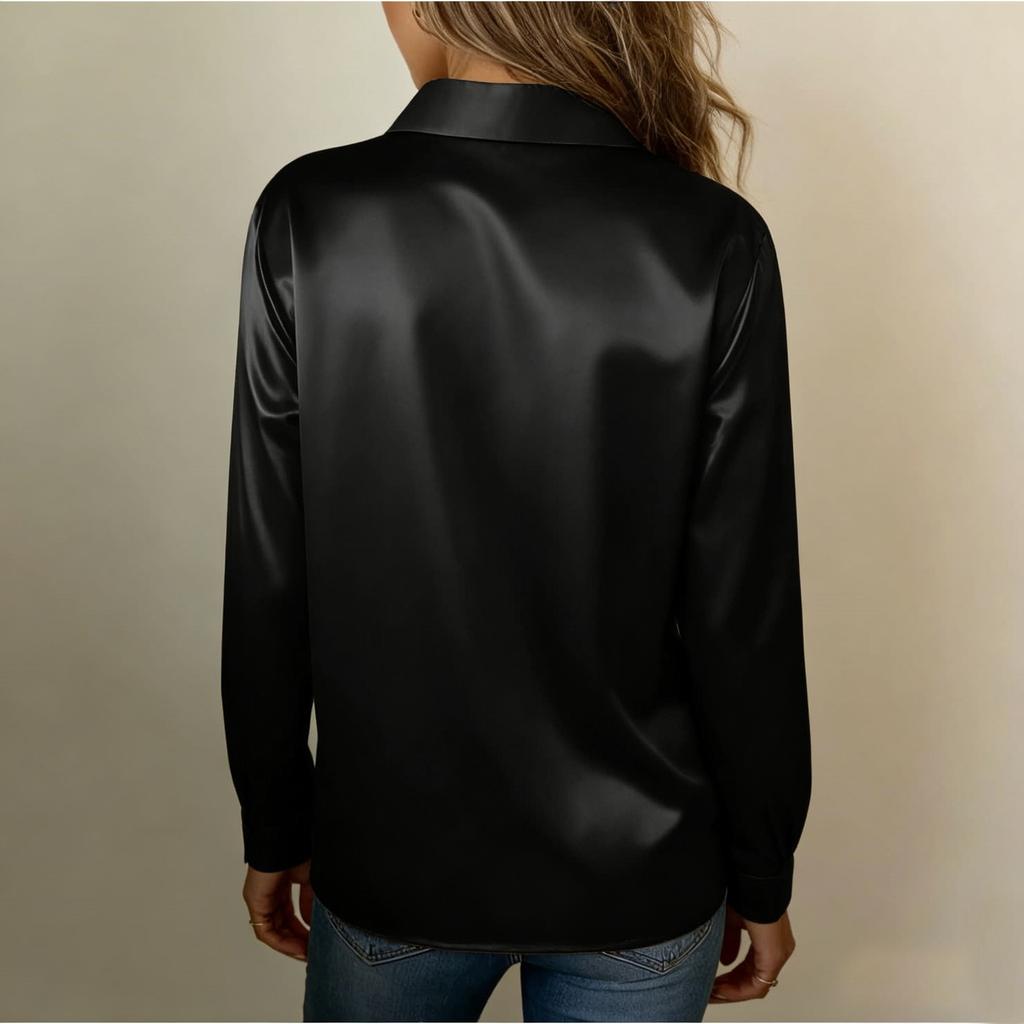 Women's Asymmetrical Long Sleeved Collar Shirt Top