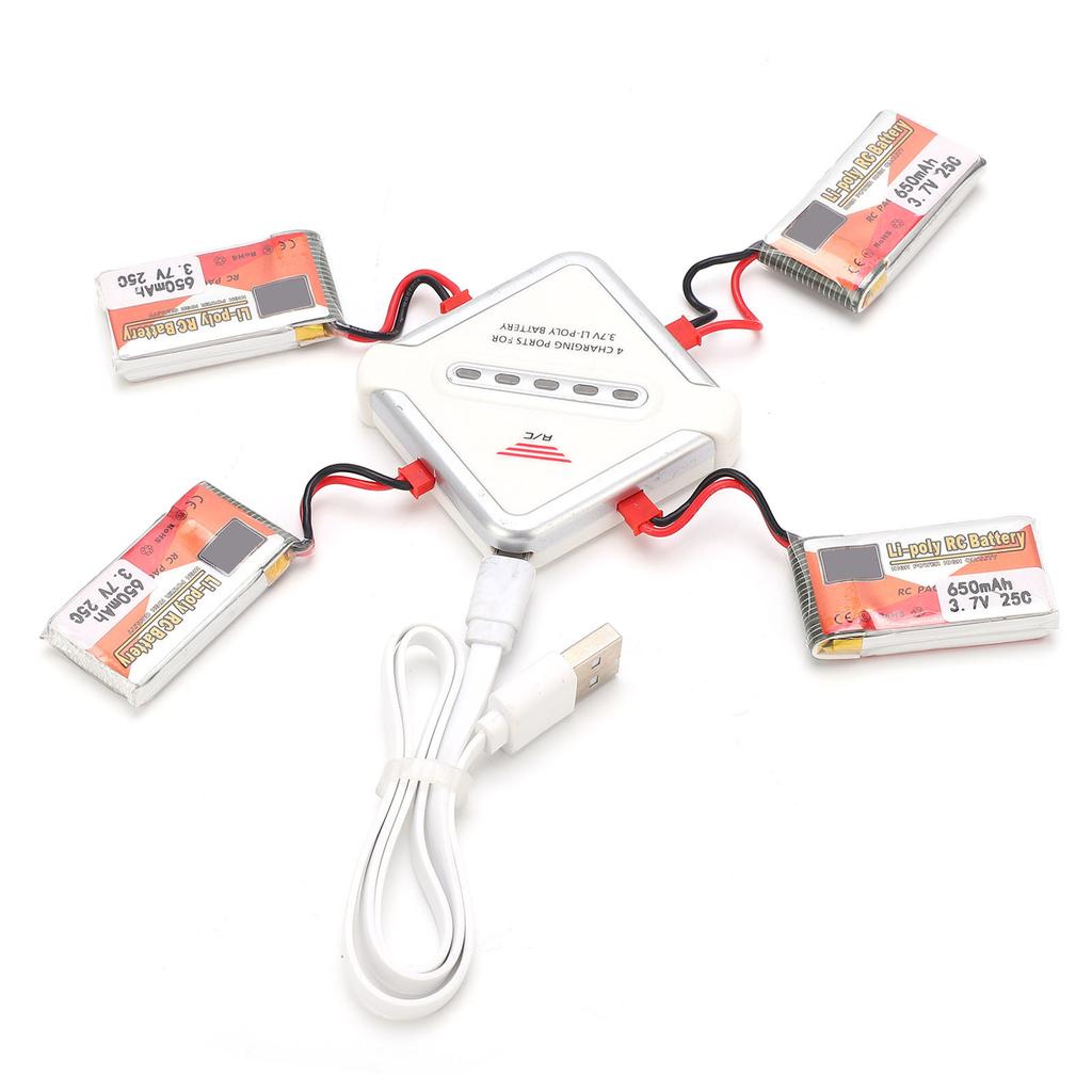 4pcs 3.7V 650mAh Rechargeable Lipo Battery Pack with JST Plug and 4?in?1 Charger for RC Cars