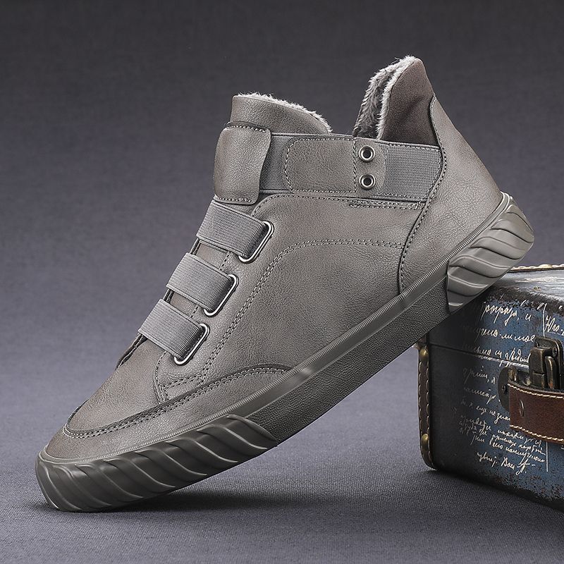 New Korean version trend men's shoes British style fashion versatile casual shoes men's mid-top leather shoes breathable leather board shoes