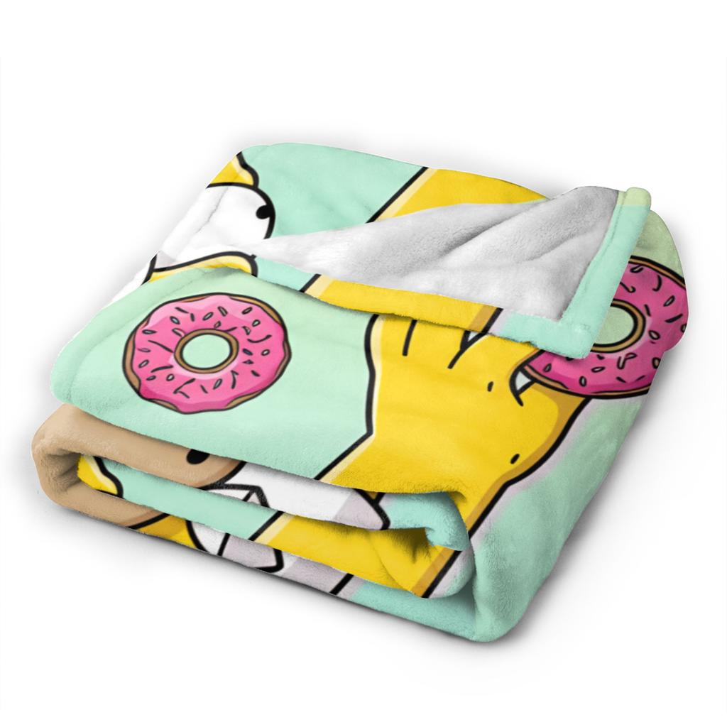 S-Simpsons Homer Donut Pattern Bedding Throws Soft Cozy Trend Blanket  For Couch Chair Camping Flannel Bedspread Bed Cover