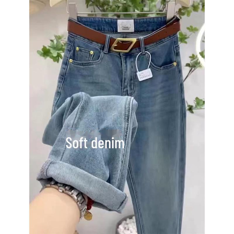 Women's High-Waisted Straight-Leg Jeans - Spring/Autumn 2025, Loose Fit, Slim Nine-Point, Harem Style.