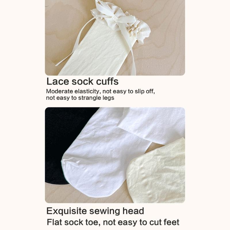 Fashion Lace Calf Socks Socks Breathable Loose Socks for Girls Bowknot High Boot Socks Long Knee High Stockings
