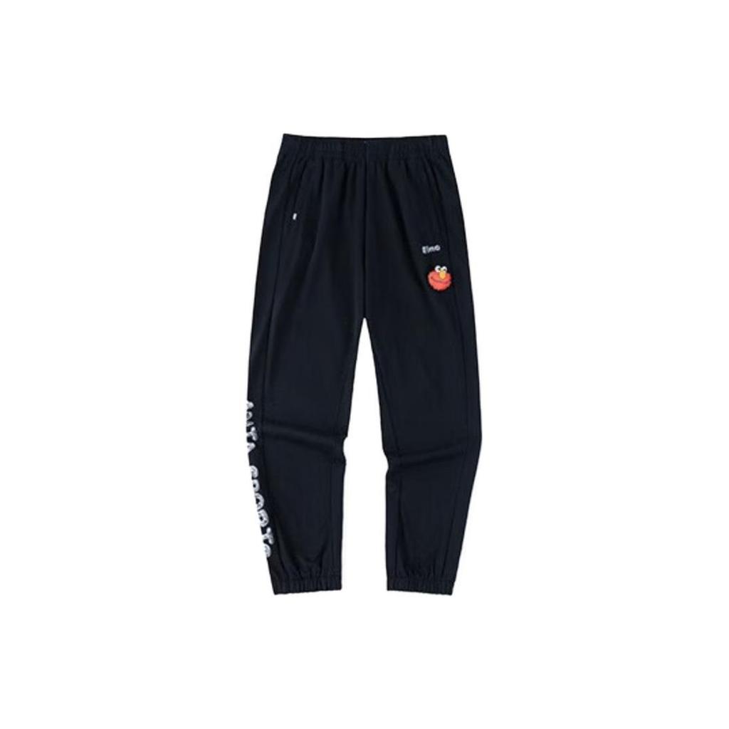 Anta X Sesame Street Collaboration Lifestyle Series Printed Letter Mid-Rise Drawstring Cuffed Sweatpants Women Bottoms Basic-Black 162328315-3