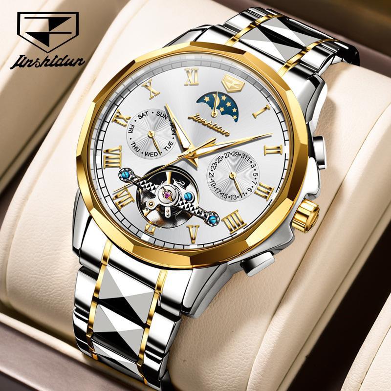 JINSHIDUN New Business and Leisure Men's Watch Tourbillon Waterproof Luminous Multifunctional Mechanical Watch Men's Watch
