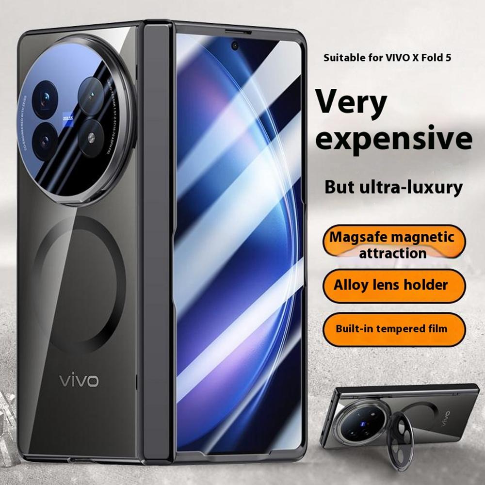 For vivo X Fold5 5G Magnetic Case PC+Acrylic Phone Cover with Anti-Spy Screen Protector,Lens Kickstand