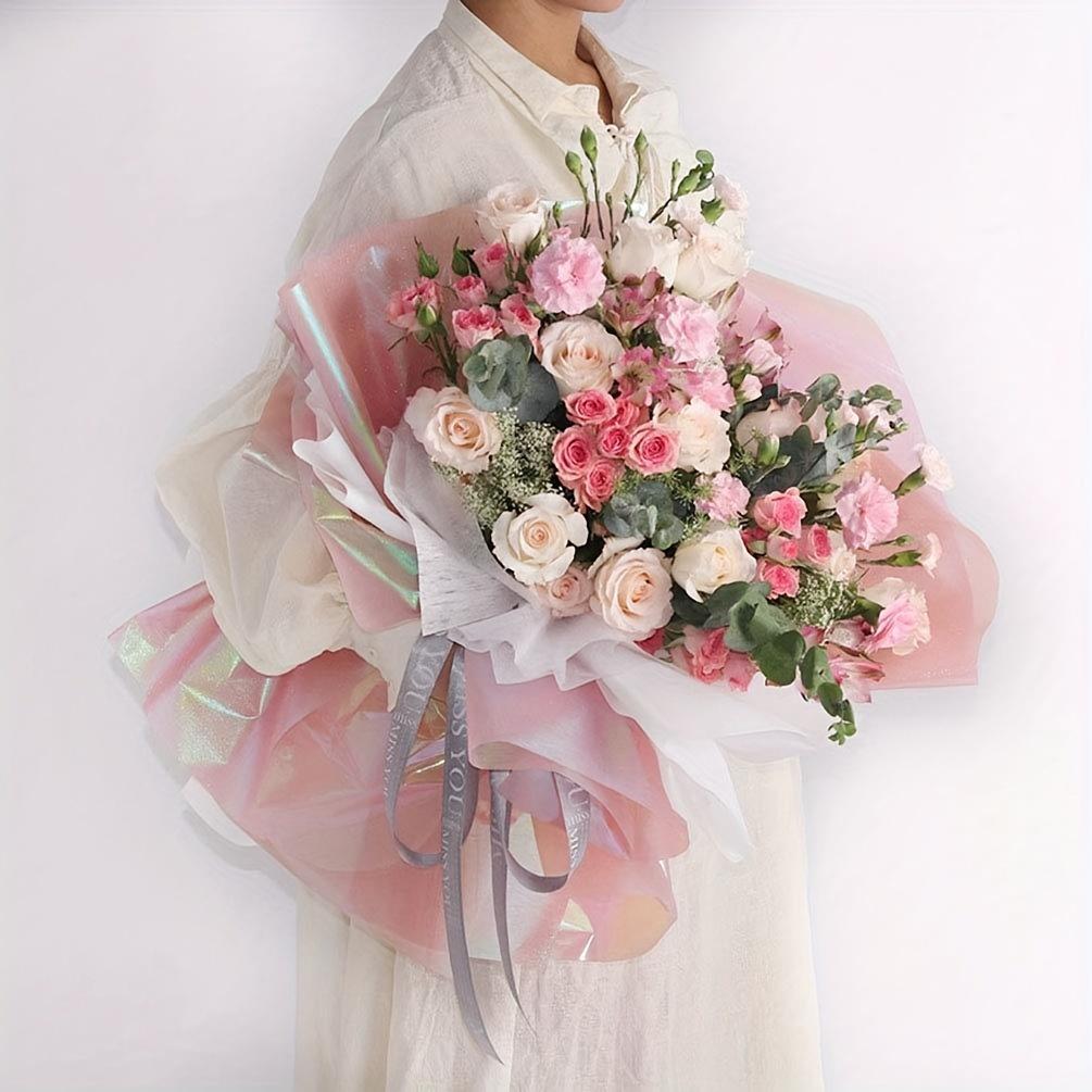 2packs 20Sheets/pack Iridescent Double Sided Flower Wrapping Paper Florist Bouquet Packaging