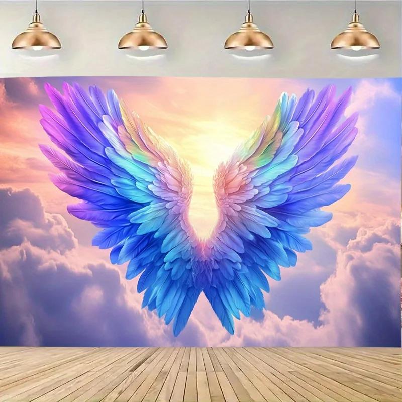 1pc 3D Angel Wings Wall Hang - Vibrant Multi-color Polyester Decoration Suitable for Weddings Birthdays and Party Events