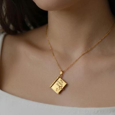 18K Gold Plated Gravierbarer Öffnungsbarer Buchanhänger Halskette - Europäischer Amerikanischer Stil Schmuck