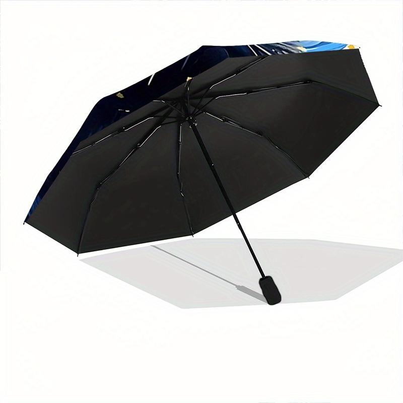 1pc Starry Night Kitten Pattern Automatic 3-Fold Umbrella, 8 Steel Frames, High-Value Folding Umbrella, Suitable for Office, Travel and Outdoor A