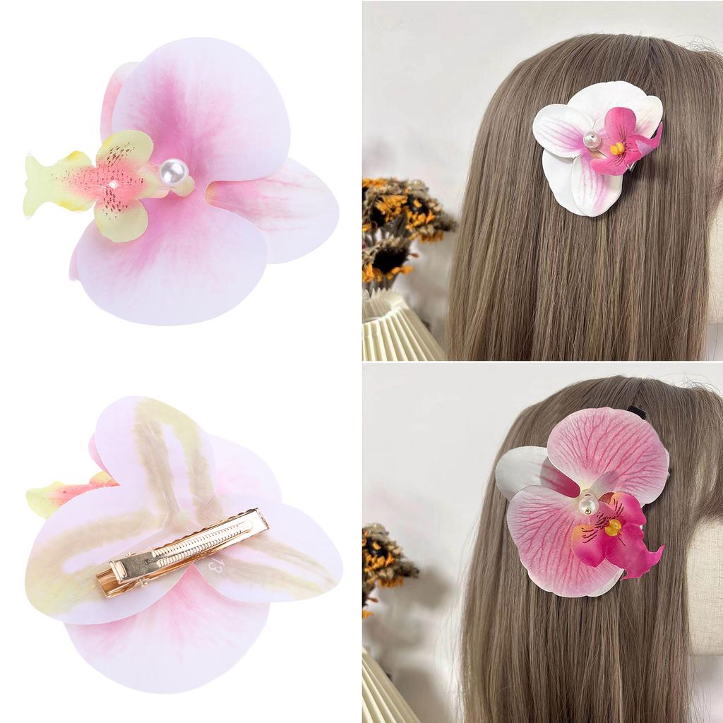 Set of 2 French Floral Hair Grip Pink Orchids Flower Hairpin Stylish Hair Grips for Girl Sweet Side Barrettes Jewelry