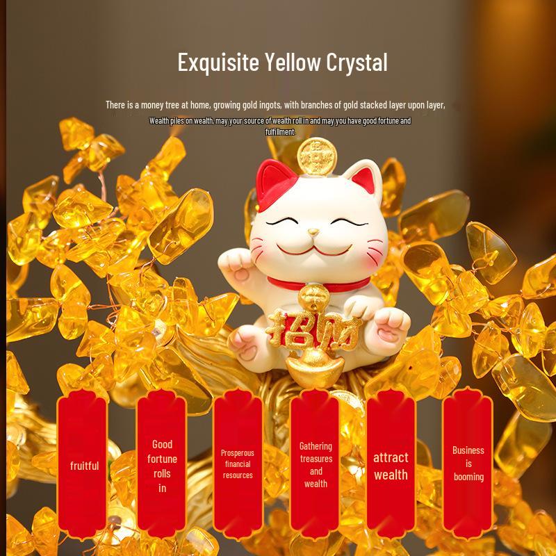 Crystal Money Tree Ornament: Lucky Cat Treasure Bowl for Living Room, Office, Shop, or TV Cabinet Decoration