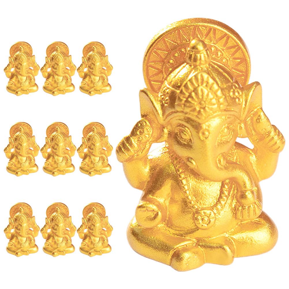 

10 Pcs Miniature Landscape of Ganesha Temple Décor Fairy Garden Figurine Car Pooja Items Statue Resin Ganpati Idol Buddha 3.10X2.40X1.50CM золотистий