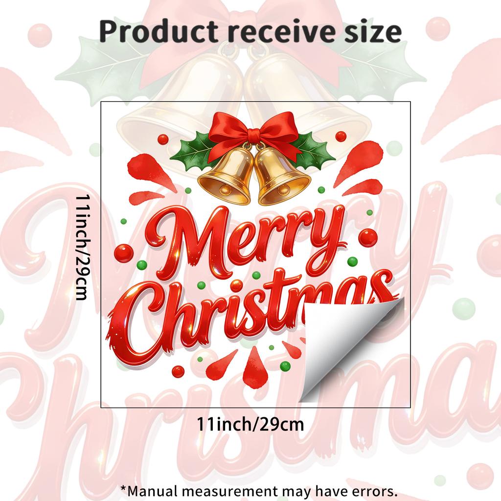 Classic Christmas Glass Window Sticker Bells Bow Holly Self Adhesive Living Room Balcony Decor