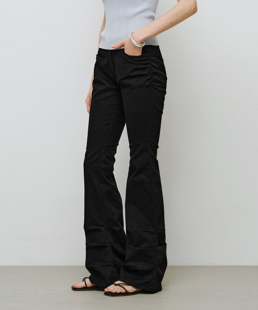 MONGDOL Side Shirred Low-Rise Bootcut Pants Black Mdpt075Black