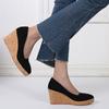 Mode FHC Frühling/Herbst Keilabsätze High Heels,Damen Plateau Pumps,Flache Ausschnitt Flockschuhe,Slip On,Spitze Zehenpartie,Schwarz,Aprikose,Dropship