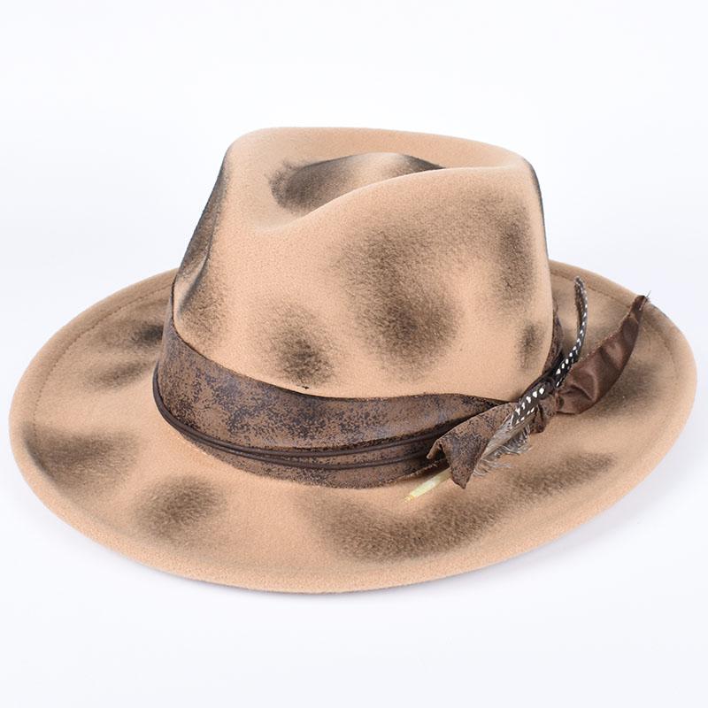 Vintage Feather Fedora Felt Hat Women Men Gentleman Hats 2026 Spring Casual Wide Brim Black Top Hip Hop British Men's  Jazz Cap