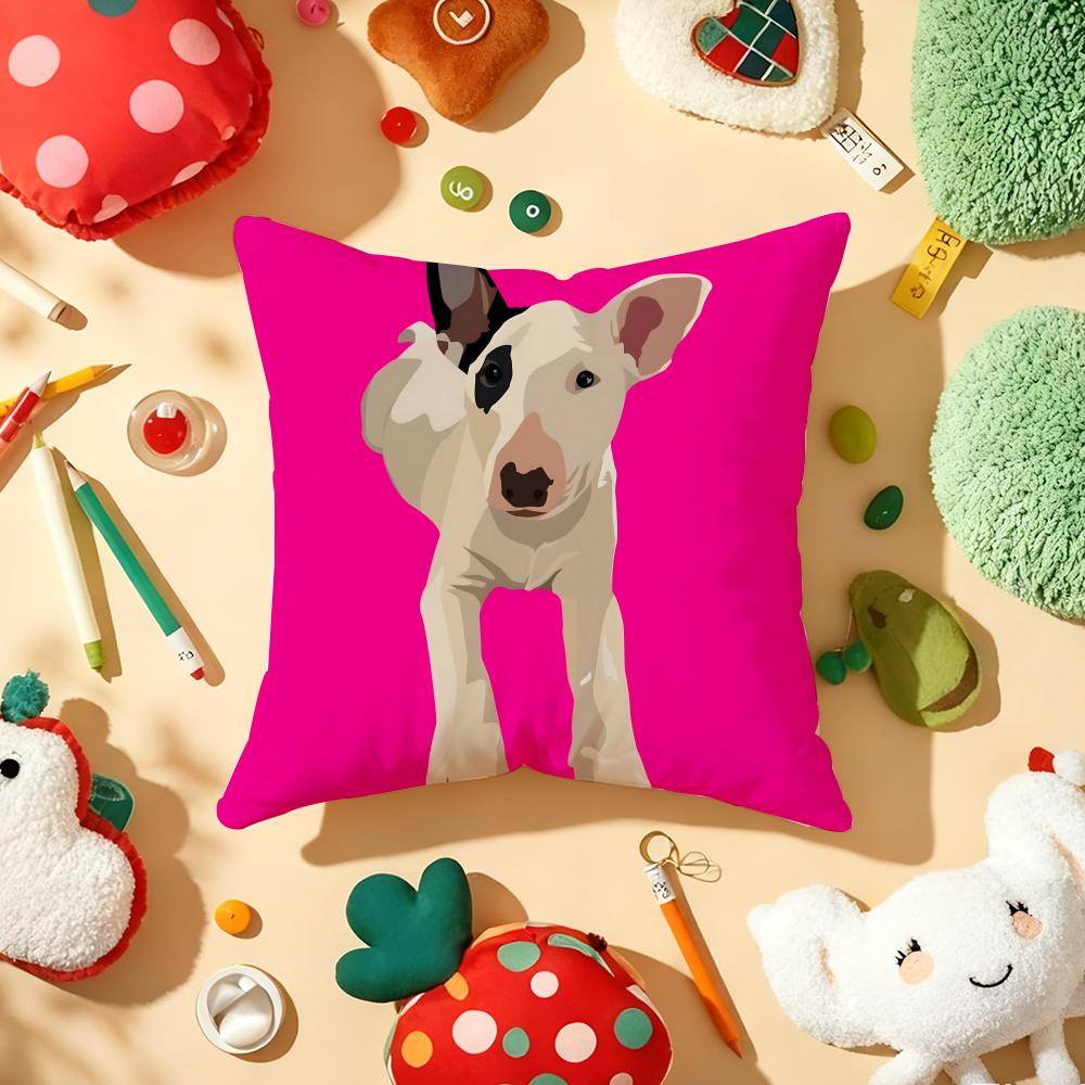 Cartoon Bull Terrier Series Pillow Case Plush Fabric Soft Double-Sided Printed Sofa Warm Winter Home Gift Cushion Cover