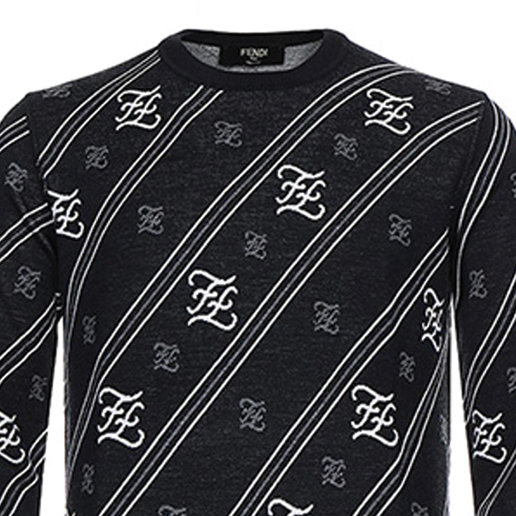 FENDI Sweaters Men's Black Crew Neck Moderate Other FZY033-AAUF-F0QA1