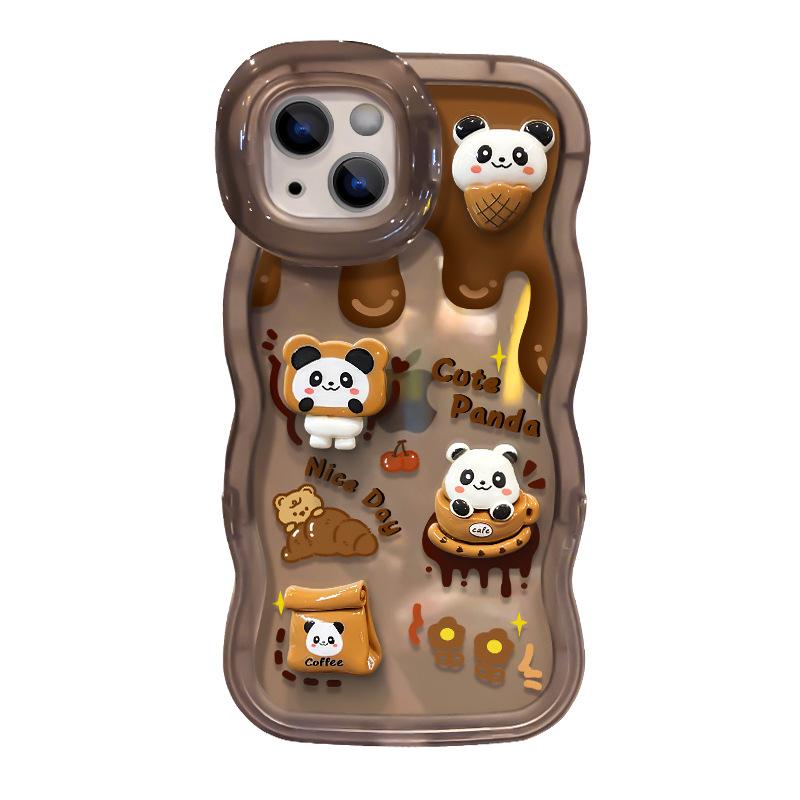 Coffee Panda Suitable for IPhone16 IPhone Case 15promax Dual Bracket 14 Three-dimensional 13 Niche Anti-fall