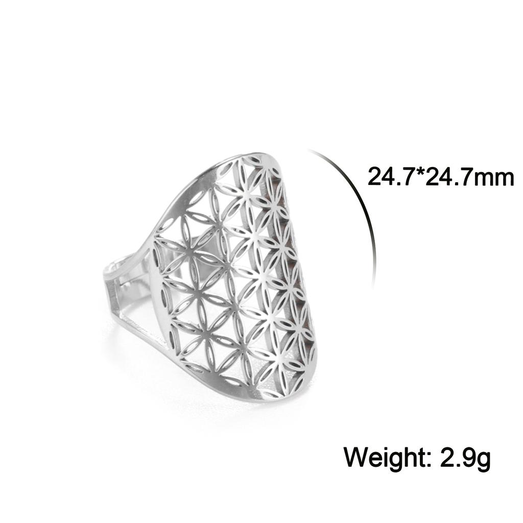 Unift Sacred Geometry Flower of Life Ring Adjustable Stainless Steel Ring Men Women Accessories Vintage Filigree Viking Jewelry