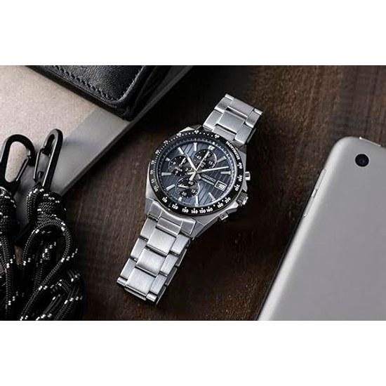 SEIKO SELECTION SBTR041 mens wristwatch battery-operated quartz chronograph blue-gray dial black date calendar equipped stainless steel