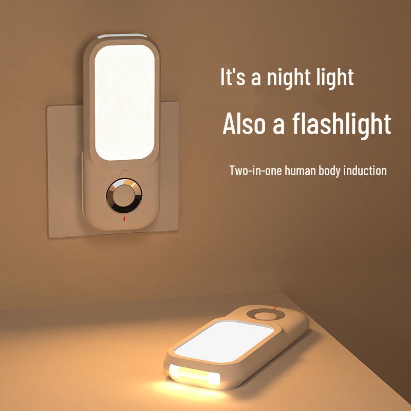 Rechargeable Human Body Sensing Night Light: Plug-in Hallway, Corridor, and Bedroom Nightlight with Flashlight