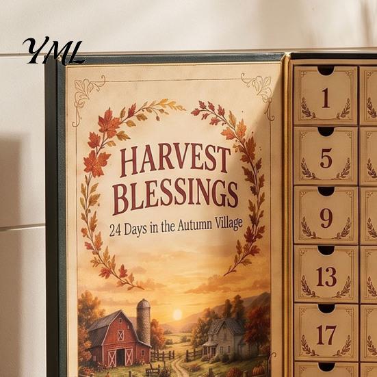 Autumn Theme Celebration Gift Harvest Blessings Advent Calendar, 24 Days Countdown to Thanksgiving Calendar Box, Festive Home Decor Accents