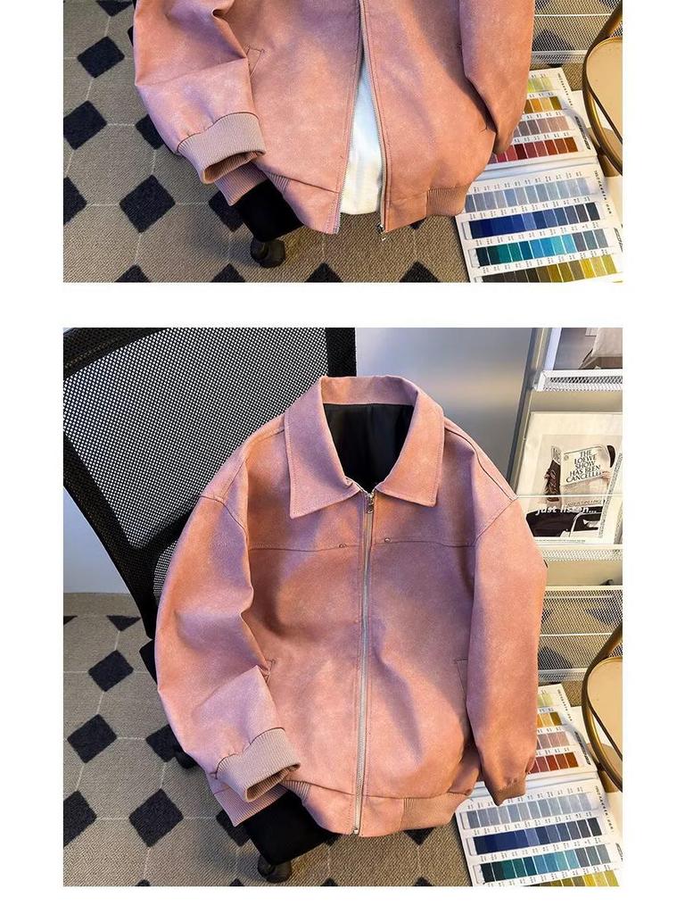 Men's Trendy Retro Brown Leather Baseball Jacket - Suede, Short, Roguish Style for Spring/Autumn