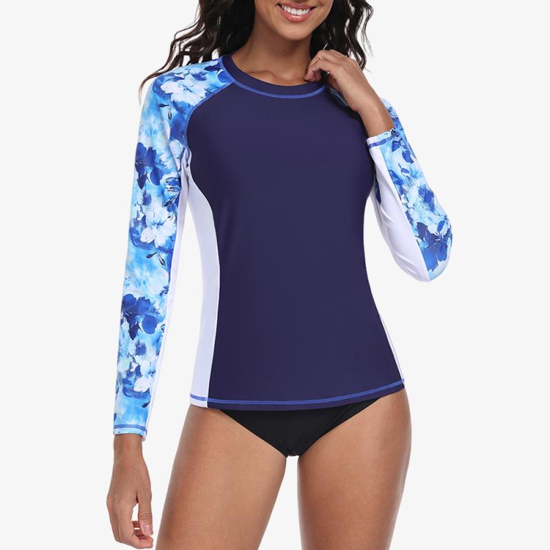 CHARMLEAKS Women Rash Vest Long Sleeve Tops Sun Protection UPF 50+ Beach Swimming Tops (No Bottom)