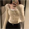 Strap Pure Slim Fit Sweet and Spicy Autumn Inner Pair Square Neck Short T-shirt Top for Women Slim and Versatile Base Shirt