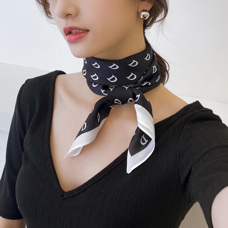 New Korean Style Silk Fashion Neck Scarf - Spring/Summer Thin Faux Silk Printed Scarf for Women.
