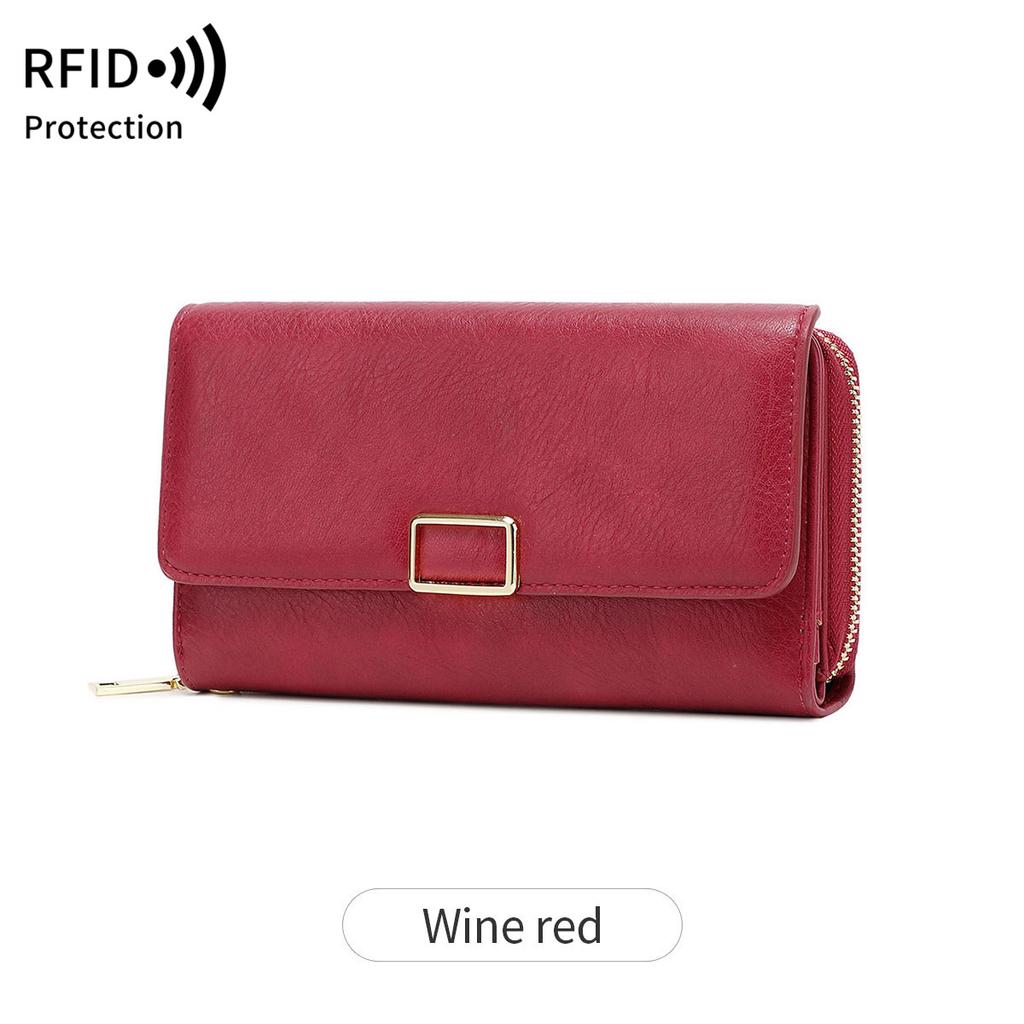 RFID Blocking Women's Wallet Large Capacity Credit Card Holder Clutch Bag Trifold Large Capacity Zipper Long Wallet Coin Purse