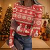 Women's Christmas Print Long Sleeve Round Neck Ribbed Knit Top